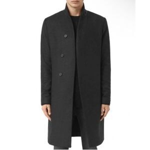 Allsaints Lovell Over Coat Mens S Wool Blend Long Single Breasted Black